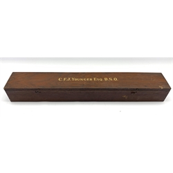 Oak arrow box, with divided interior, inscribed to 'C.F.J. Younger Esq. D.S.O.', L75cm