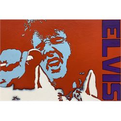 Pete (Peter) Marsh (British 1945-): Elvis Presley, acrylic on board, original for limited edition silk screen prints, signed and dated 1990, 27cm x 40cm (unframed)