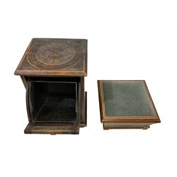 Early 20th century carved coal purdomium (W37cm H70cm); and footstool (2)