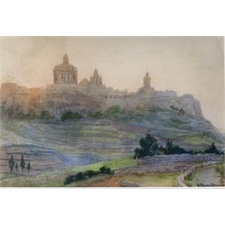 H Moxon Browne (Continental early 20th century): Mdina - Malta, watercolour signed 32cm x 48cm