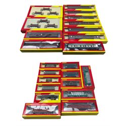 Hornby '00' gauge rolling stock including two R6473 Triple Mineral Wagon Pack, R6470 OTA Timber Wagon, R4627 BR MKI 'M 4478' Second Open Coach, R6641 4 Wheel CCT Van and others (23)