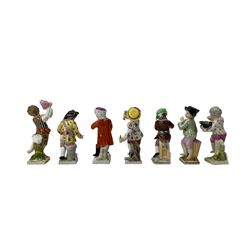 Seven 19th century Rudolstadt figures from the ,'Months of the Year' series each with a sign of the Zodiac H10cm