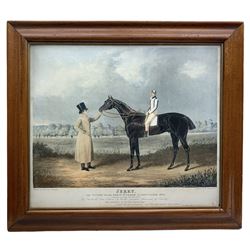 Thomas Sutherland (British 1785-1838) after John Frederick Herring (British 1795-1865): 'Jerry - the Winner of the Great St. Leger at Doncaster 1824', aquatint with hand colouring pub. c.1825 together with Charles Hunt (British 1803-1877): 'Mango - the Winner of the Great St Ledger Stakes at Doncaster 1837', aquatint with hand colouring pub.1837 each 35cm x 43cm (2)