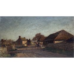 José Weiss (French 1859-1919): Horse and Cart in Rural Village, oil on canvas signed 37cm x 63cm