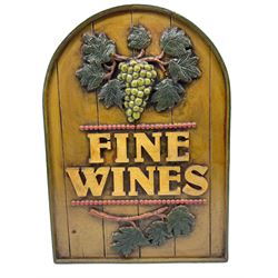 Fine wines relief wall plaque H61cm