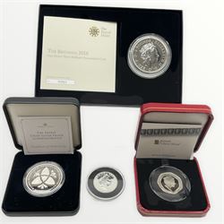 The Royal Mint 2016 brilliant uncirculated Britannia one ounce silver coin, in card box with certificate, 2011 half ounce silver Britannia with Westminster certificate,  Jubilee Mint sterling silver medallion, struck on 31st January 2020, commemorating the United Kingdom leaving the EU, boxed with certificate and a Pobjoy Mint Gibraltar 2020 Penny Black proof sterling silver fifty pence coin, cased with certificate (4)