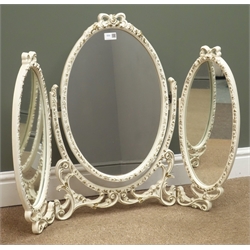  French style cream and gilt three piece dressing table mirror, W87cm, H67cm,