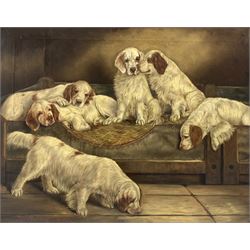Benedict Angell Hyland (British 1859-1933): Family of Clumber Spaniels, oil on canvas signed and dated 1884, 60cm x 76cm