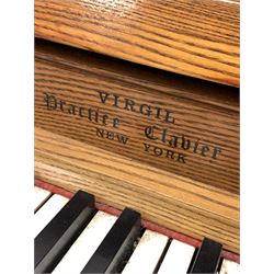 'Virgil Practice Clavier' - early 20th century dummy keyboard in oak case with folding trestle legs W137cm