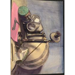 Norman Gedling (Yorkshire, 20th Century): Still Life of WWII Objects, watercolour signed and dated 1946 together with large collection of other works by the artist, max 52cm x 40cm (14)