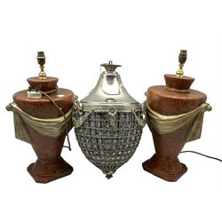 Pair of Classical style table lamps H55cm and a modern centre light fitting (2)