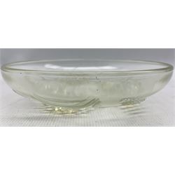 Rene Lalique 'Veronique' shallow glass bowl, moulded with three veronique flowers, the base of each stalk forming the feet, moulded signature 'R. Lalique France', D22cm
