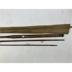 Three piece cane fishing rod 'The no 1 wallis rod' with Hardy Bros fittings, housed in a Hardys bag