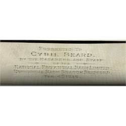 Engine turned silver cigarette box with presentation inscription W14cm London 1935 Maker Thomas William Lack