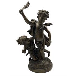 After Edme Bouchardon, Cupid with child, bronze statue H57cm