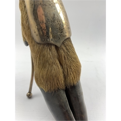 Taxidermy - Stags foot  with silver mounts to form a match holder inscribed 'Devon and Somerset Staghounds Aug.10th 1910' on an easel stand Birmingham 1910 Maker T H Hazelwood H20cm