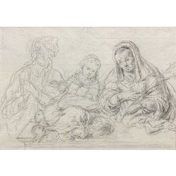 Dutch School (18th century): Women Sorting the Day's Harvest, pencil sketch on laid paper unsigned 15cm x 21cm