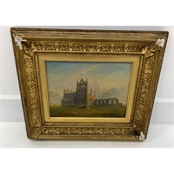 19th Century English school oil on board of Whitby Abbey, 15cm x 20cm