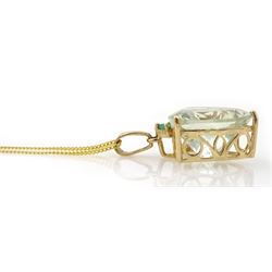 9ct gold trillion cut green amethyst and emerald pendant, hallmarked, on silver-gilt chain 