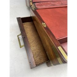 Large Victorian walnut and brass bound writing slope with later interior, L60cm 