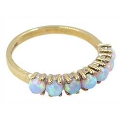 9ct gold seven stone opal ring, hallmarked