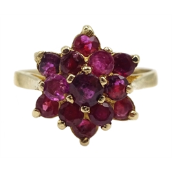 9ct gold ruby cluster ring, hallmarked