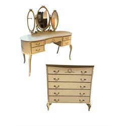 White chest of drawers and dressing chest with mirror back 