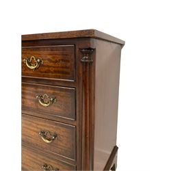 George III design mahogany straight-front chest, fitted with two short and three long cockbeaded drawers, each with crossbanding and brass handles, flanked by column uprights, on bracket feet 