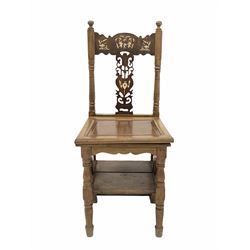 Chinese design hardwood metamorphic chair, carved and inlaid, folding to form a three rung step ladder W38cm