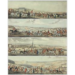 After Henry Thomas Alken (British 1785-1851): 'Breaking Cover', 'Full Cry', 'The Meeting' and 'The Death', set of four panoramic hand-coloured engravings in matching frames 25cm x 71cm (4)