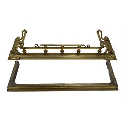 Victorian brass Art Nouveau fire fender with baluster rail, L138cm together with an Edwardian brass fire fender (2)