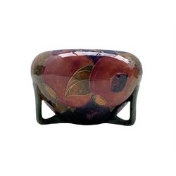 William Moorcroft Pomegranate pattern bowl, squat ovoid form with four open buttress feet