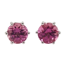  Pair of 18ct white gold pink tourmaline stud earrings, hallmarked  