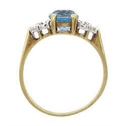 9ct gold oval blue topaz and diamond ring, hallmarked