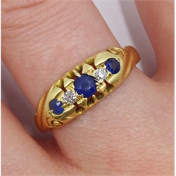 Edwardian gold sapphire and diamond ring, stamped 18ct