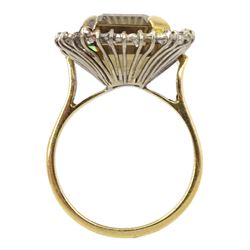 Gold smoky quartz diamond cluster ring, stamped 18ct