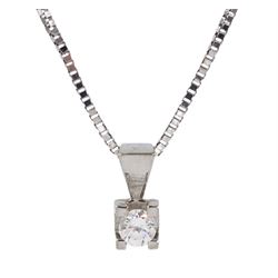9ct white gold single stone round brilliant cut diamond pendant necklace, stamped, diamond 0.10 carat