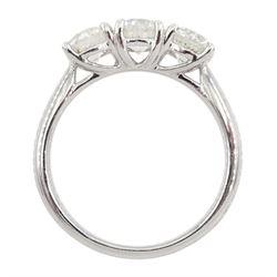 18ct white gold three stone round brilliant cut diamond ring, hallmarked, total diamond weight approx 1.60 carat