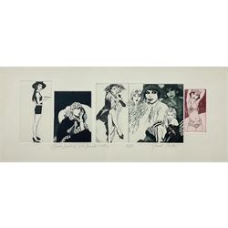 Frank Martin (British 1921-2005): 'Lupe Verez, Carole Lombard, Dorothy Dell, Mae Murray & others', colour etching signed titled and numbered 69/100 in pencil 22cm x 52cm
