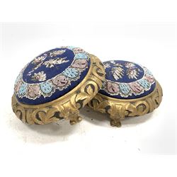 Pair of 19th century giltwood footstools, with needle and beadwork upholstery 