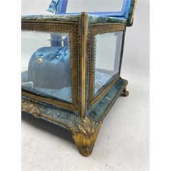19th century French bevelled glass jewel or tiara casket with gilt metal mounts and cushioned silk interior, H22cm x W26cm