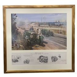 After Terence Cuneo (British 1907-1996): 'Bentleys at Le Mans 1929' colour print 73cm x 78cm