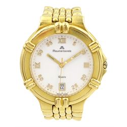 Maurice Lacroix 18ct gold gentleman's quartz wristwatch,  Ref. 7195820, white dial wiht date aperture, on original 18ct gold strap, with papers