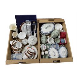 Spode Jacinth pattern coffee set, Wedgwood Jasperware, Royal Stafford part tea set, Victorian tureens and other ceramics in two boxes