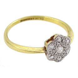 Gold diamond flower cluster ring, stamped 18ct PT