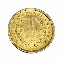 United States of America 1853 gold one dollar coin