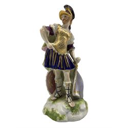 Early 19th century Derby figure of Mars modelled as a centurion with shield and on a naturalistic domed base, H19cm