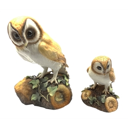 Large Royal Crown Derby model of a Barn Owl by K Wood H25cm and another by L Payne H15cm