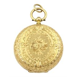 Early 20th century gold open face ladies keyless cylinder pocket watch, stamped 18K