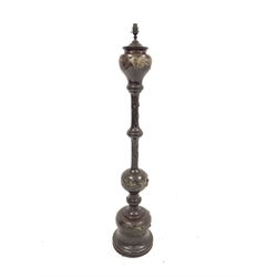 Japanese Meiji bronze standard lamp of baluster design decorated with a raised pattern of gilt flowers, H140cm
